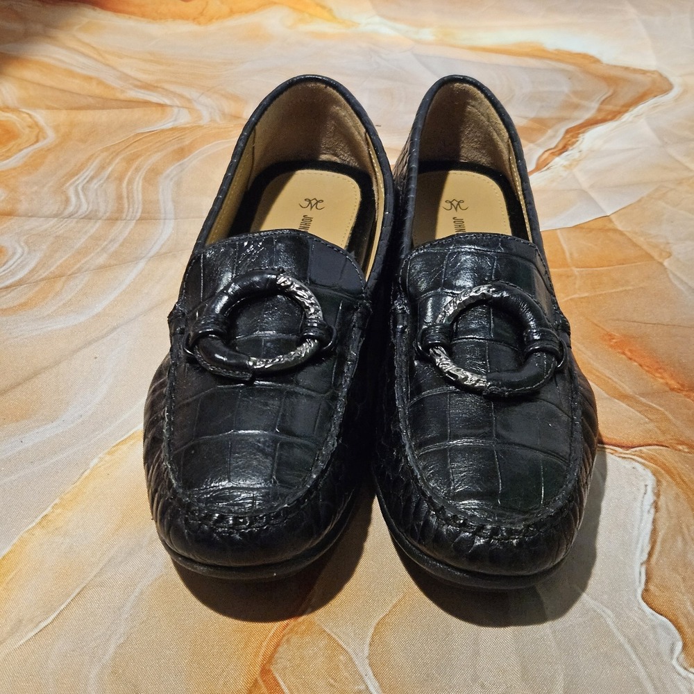 Johnston & Murphy Womens 7M Black Leather Loafers Moc Toe Driving Shoes Brazil